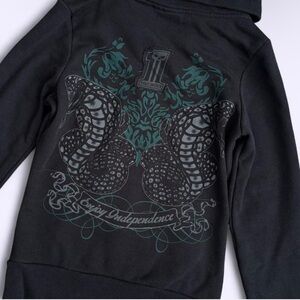 Harley Davidson Black Zip Sweatshirt Snake Graphic Patches Biker S